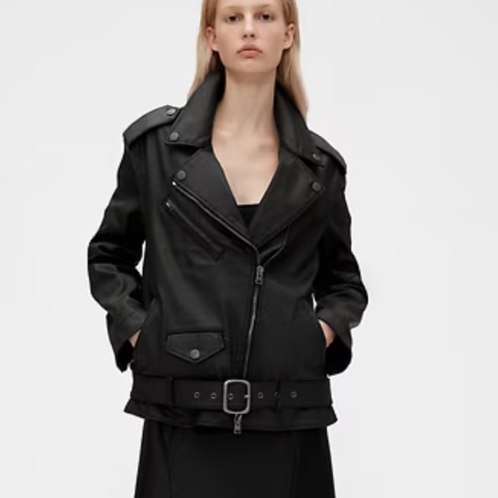 Gap Studio Zac Posen Coated Waxed Denim  Moto Jacket NWT S